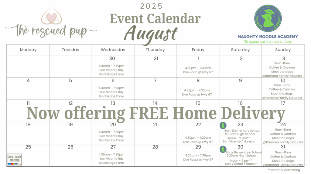 August Shop Hours and locations for The Rescued Pup Shop